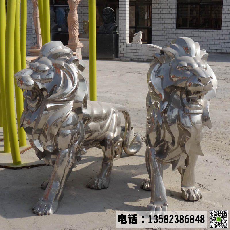 镜面不锈钢狮子雕塑图片,雕塑不锈钢制作厂家,支持定做不锈钢动物雕塑造型