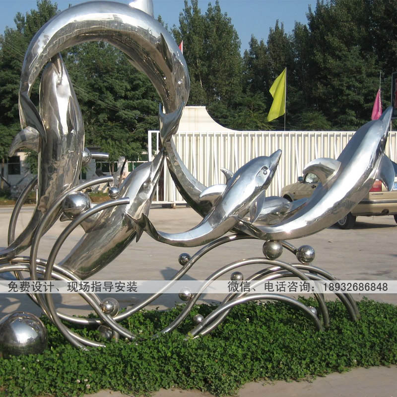 不锈钢海豚雕塑厂家 广场草坪海边不锈钢动物雕塑制作报价