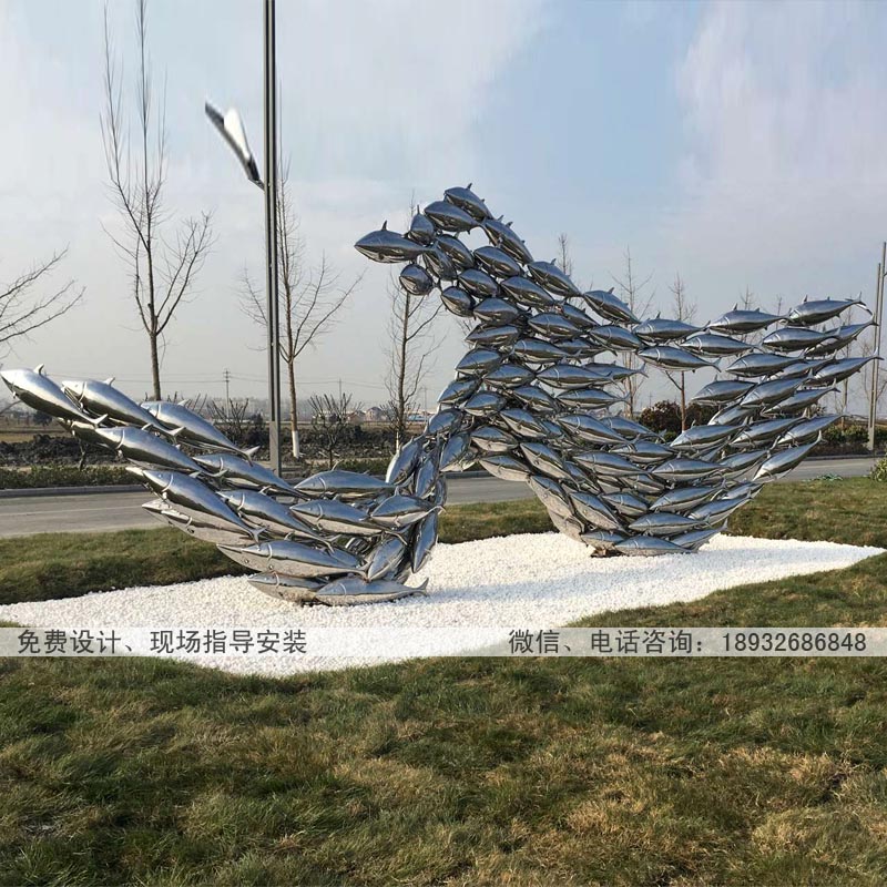 曲阳不锈钢动物雕塑厂家报价  海边大型不锈钢鱼群雕塑制作